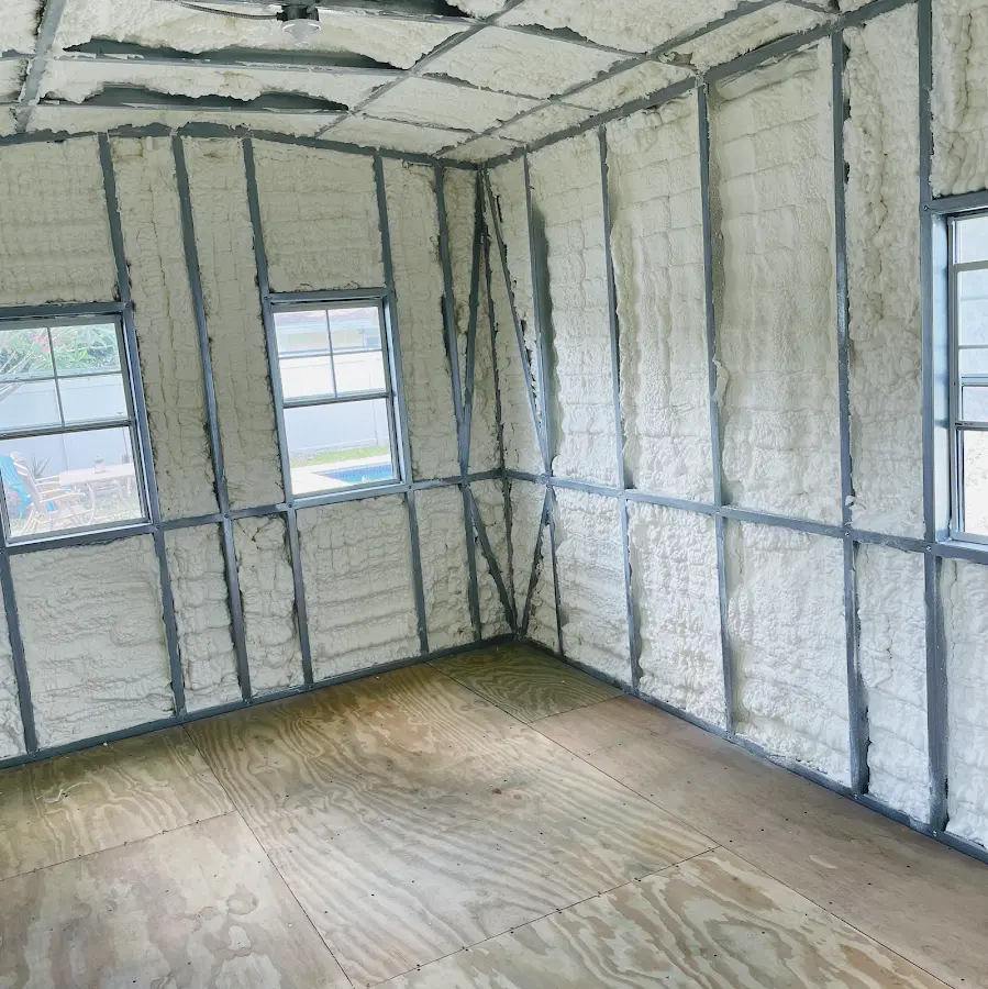 Closed-cell spray foam insulation applied to wall cavities in a residential project in Zephyrhills